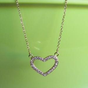 Heart Necklace - 14 Kt Gold Over 925 Sterling..