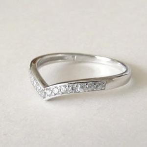 Sterling Silver Ring-chervon Stacking Ring-cz Ring