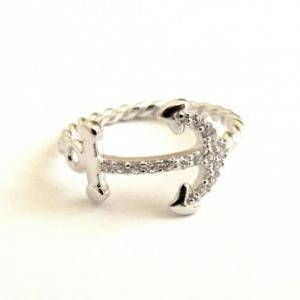 Sideways Anchor Ring-sterling Silver W/ Rope Band..