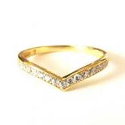 14 Kt Gold Over Sterling Silver Ring-Chervon Stacking Ring-CZ Ring