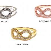 Infinity Ring-14 Kt Gold Over Sterling Silver Ring With Hand Set Cubic Zirconia