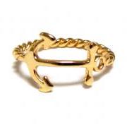 Anchor Ring-14 Kt Gold Over Sterling Silver Anchor Ring With Rope Band