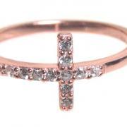Sideways Cross Ring-Rose Gold Over 925 Sterling Silver With Hand Set CZ Ring
