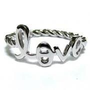 Love Ring-Script Letter LOVE Ring With Rope Band In Rhodium Over Sterling Silver-Size 7