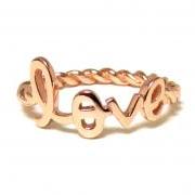 LOVE Ring-Script Letter LOVE Ring With Twisted Rope Band In Rose Gold Over Silver-Size 6