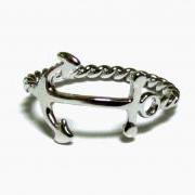 Anchor Ring-Rhodium Over 925 Sterling Silver With Rope Band-Size 8