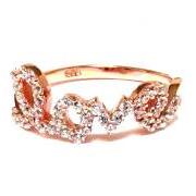 Love Ring-Script Letter LOVE Ring With CZ In Rose Gold Over 925 Sterling Silver-Size 7 To 9