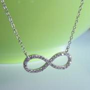 CZ Infinity Necklace-Rhodium Over 925 Sterling Silver Necklace With CZ On 16+2 Cable Chain