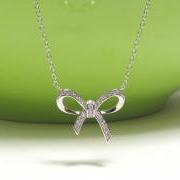ADORABLE INFINITY BOW Necklace In Rhodium Over Sterling Silver-18 inches