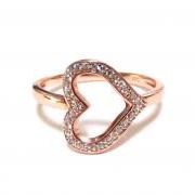 Sideways Heart RIng-Rose Gold Over 925 Sterling Silver Ring With CZ-Size 6 to 9