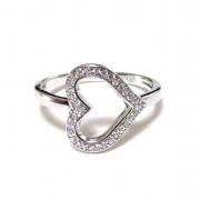 Sideways Heart RIng-Rhodium Over 925 Sterling Silver Ring With CZ-Size 5 to 9