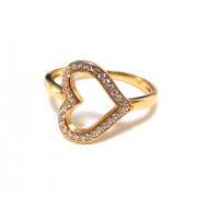 Sideways Heart RIng-14 Kt Gold Over 925 Sterling Silver Ring With CZ-Size 5 to 9