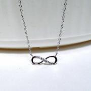 Infinity Necklace-Petite Rhodium Gold Over 925 Sterling Silver Necklace With CZ-18 inch Cable Chain