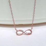 Infinity Necklace-Petite Rose Gold Over 925 Sterling Silver Necklace With CZ-18 inch Cable Chain