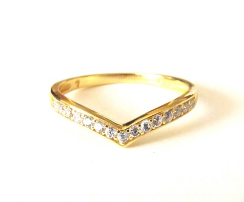 14 Kt Gold Over Sterling Silver Ring-Chervon Stacking Ring-CZ Ring