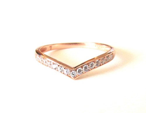 Rose Gold Over Sterling Silver Ring-chervon Stacking Ring-cz Ring