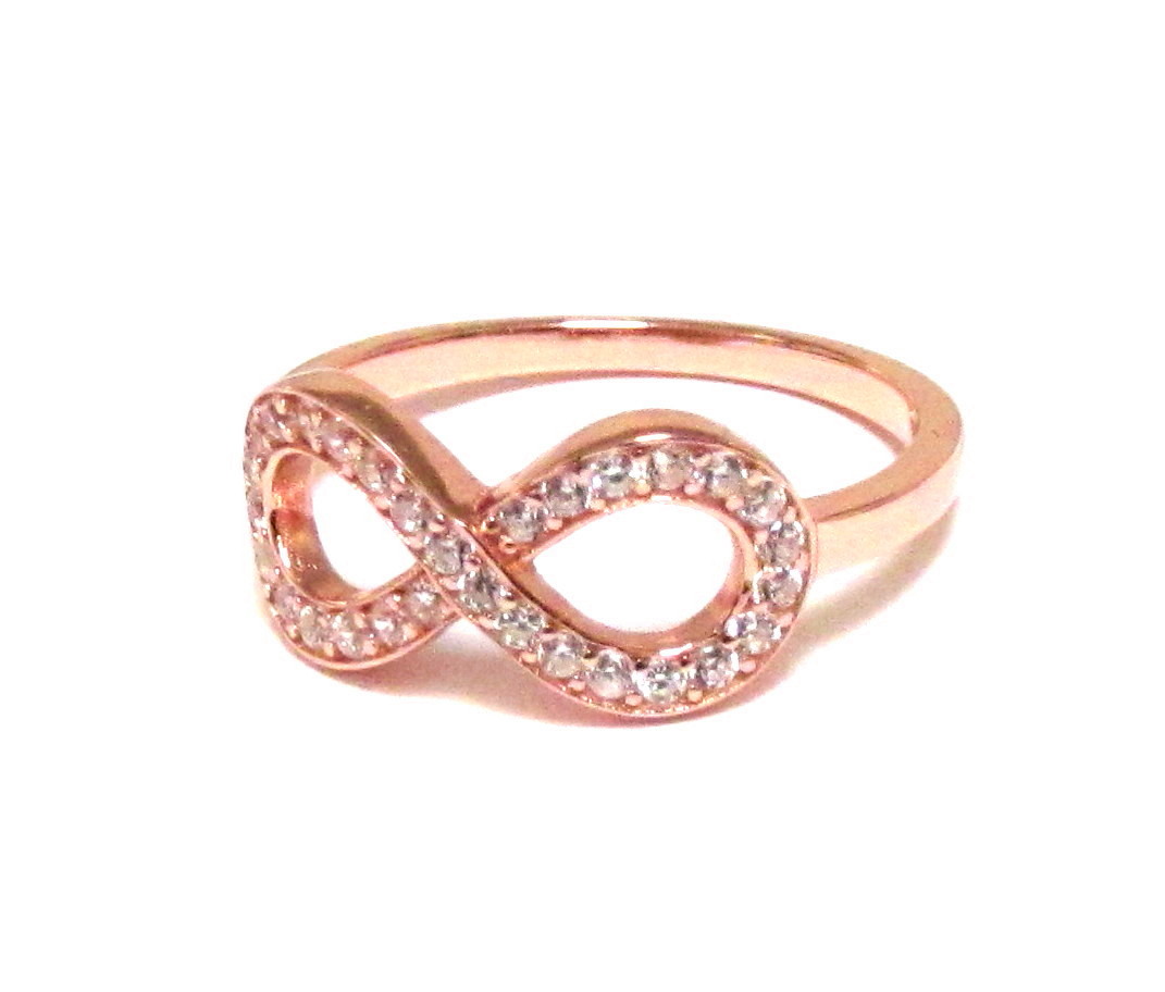 Infinity Ring-Rose Gold Over Sterling Silver Ring With Hand Set Cubic Zirconia