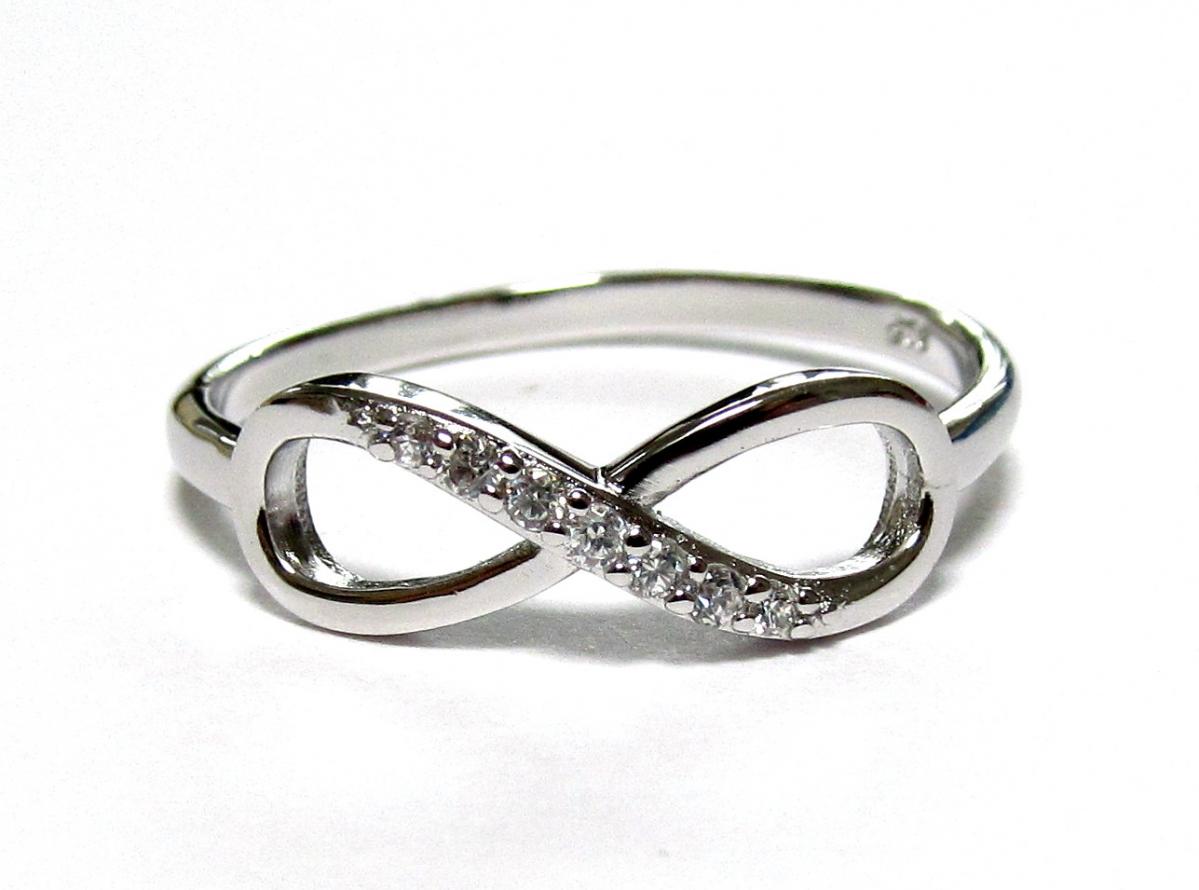 Infinity Ring-rhodium Over Sterling Silver Ring With Cubic Zirconia Size 8
