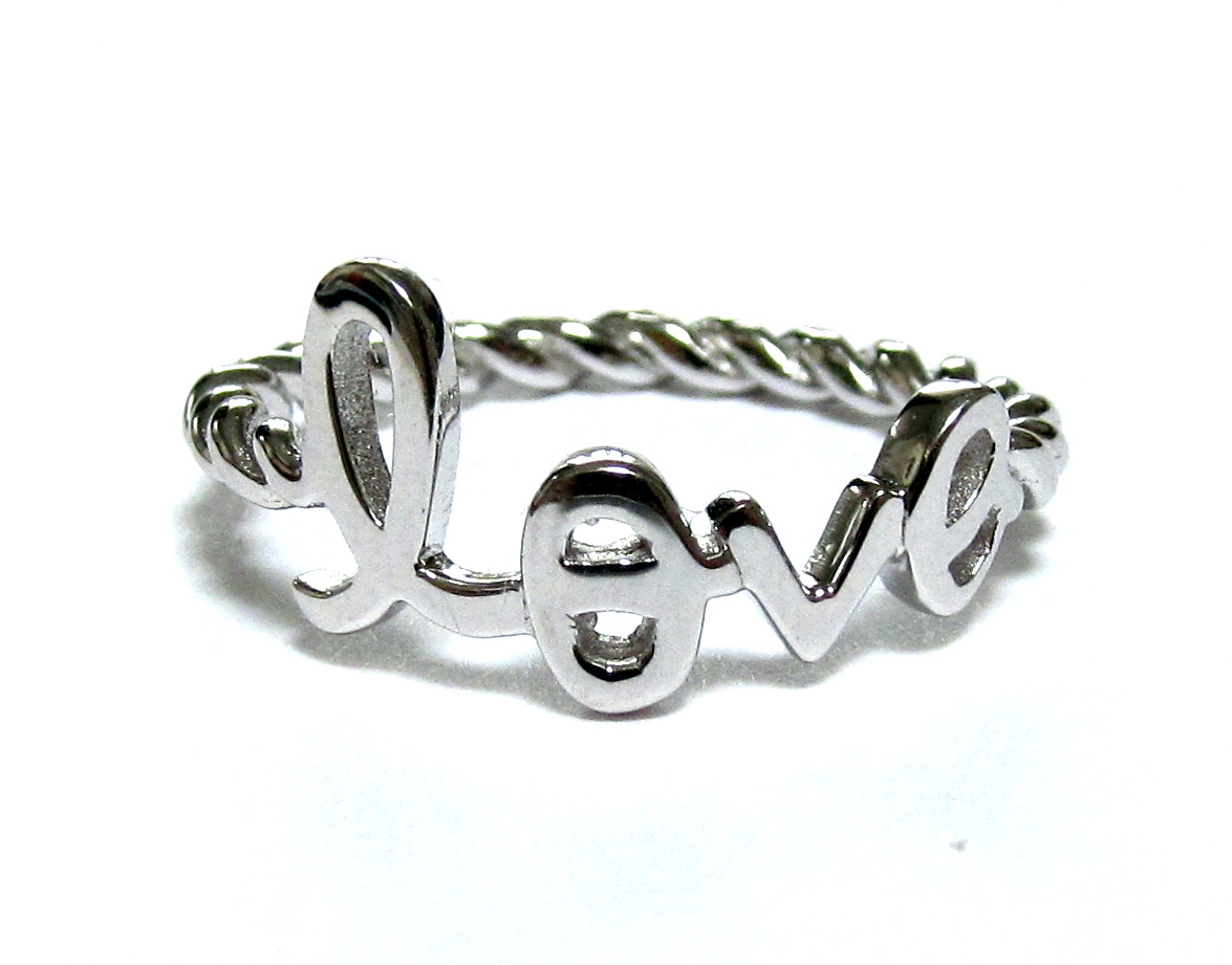 Love Ring-script Letter Love Ring With Rope Band In Rhodium Over Sterling Silver-size 7