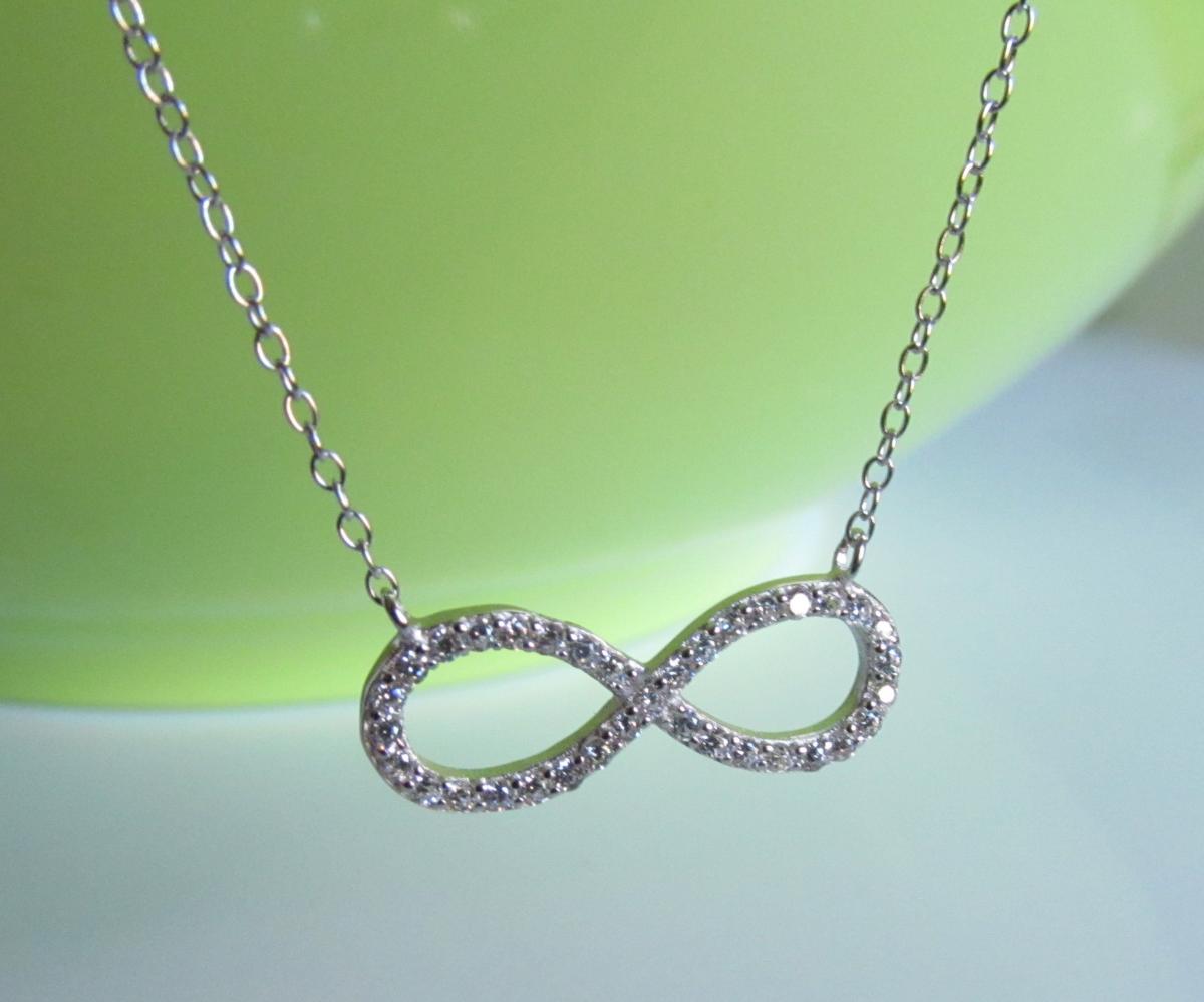 Cz Infinity Necklace-rhodium Over 925 Sterling Silver Necklace With Cz On 16+2 Cable Chain