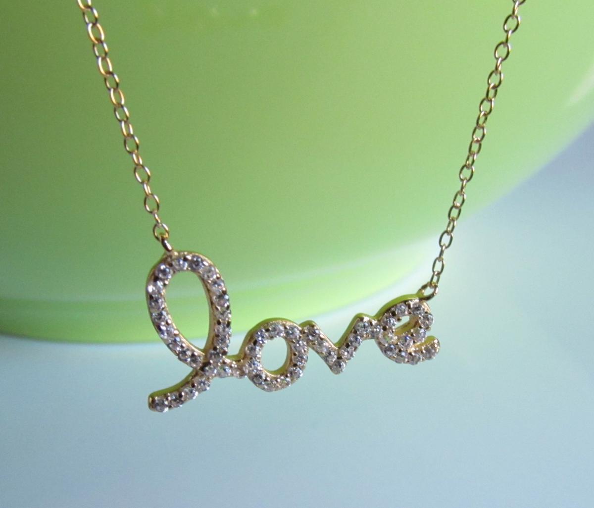 Script Letter Love Necklace-14 Kt Gold Over 925 Sterling Silver On 16"+2" Cable Chain
