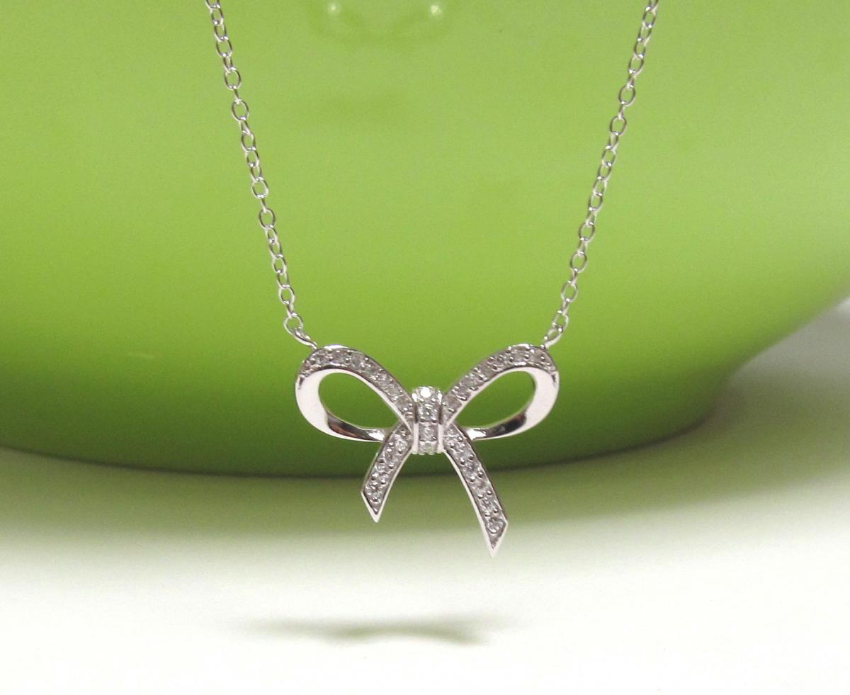 Adorable Infinity Bow Necklace In Rhodium Over Sterling Silver-18 Inches