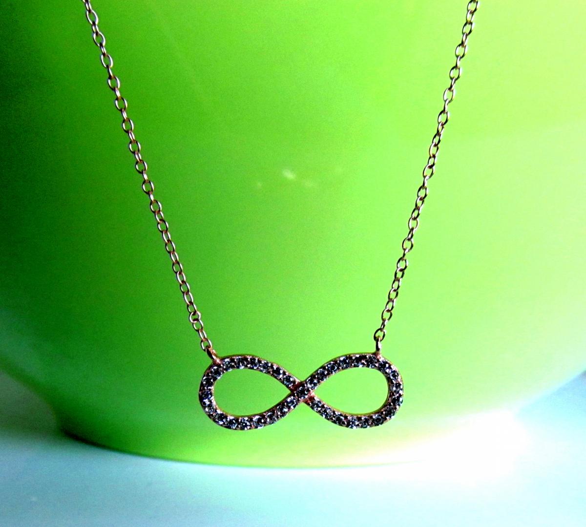 Cz Infinity Necklace-rose Gold Over 925 Sterling Silver Necklace With Cz On 16+2 Cable Chain