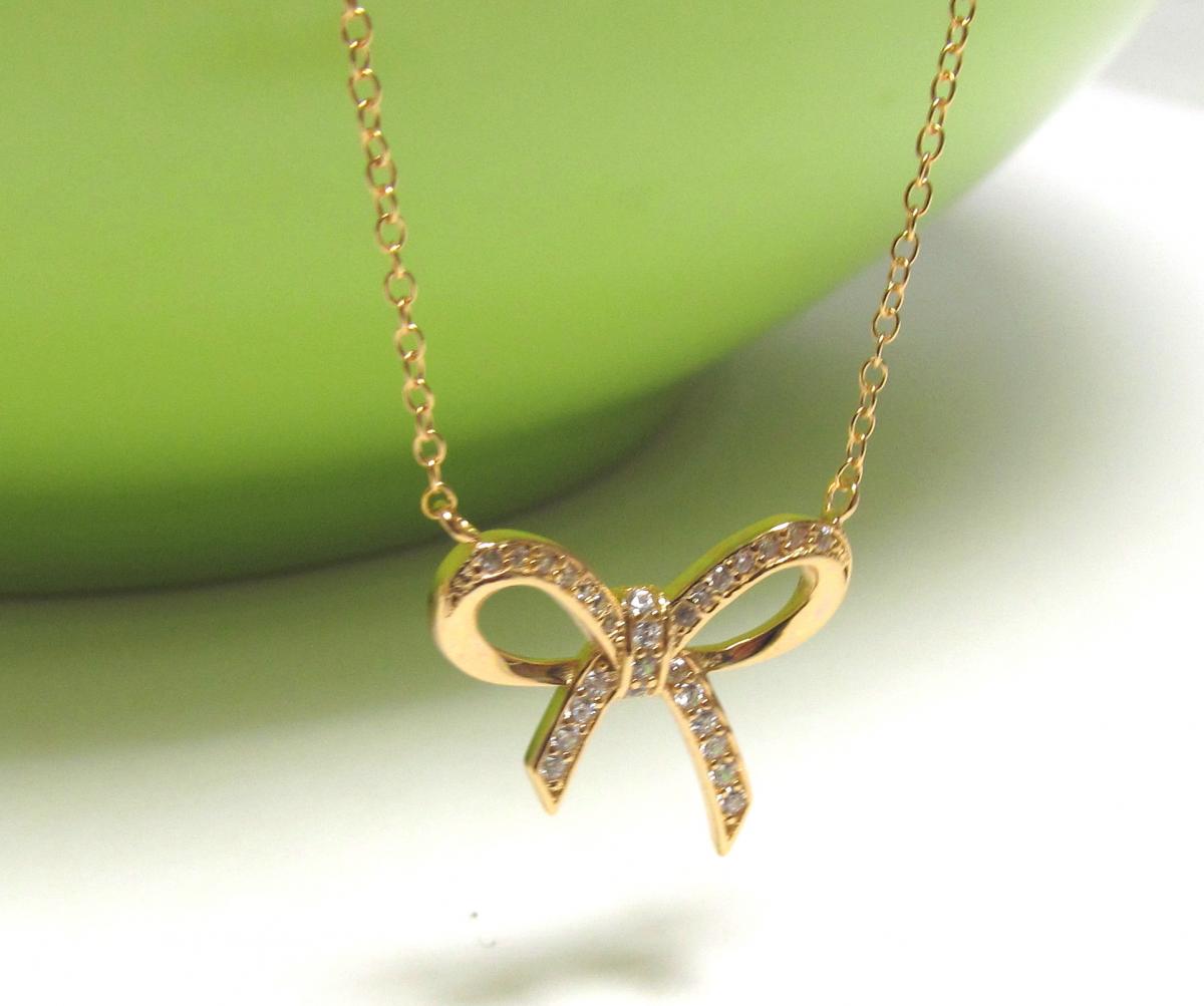 Adorable Infinity Bow Necklace In 14 Kt Gold Over Sterling Silver-16