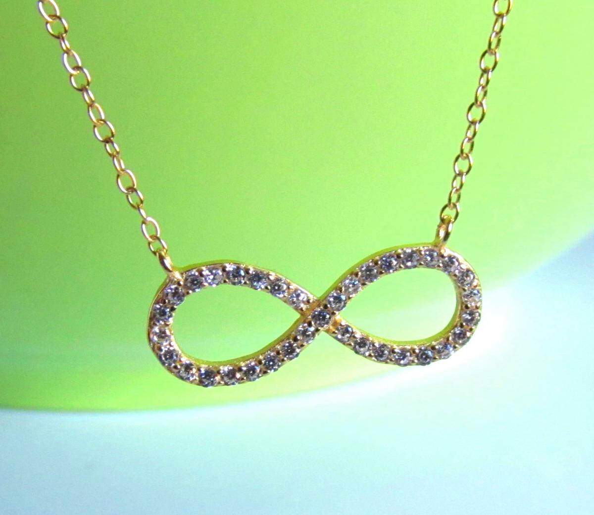 Cz Infinity Necklace-14 Kt Gold Over 925 Sterling Silver Necklace With Cz On 16+2 Cable Chain