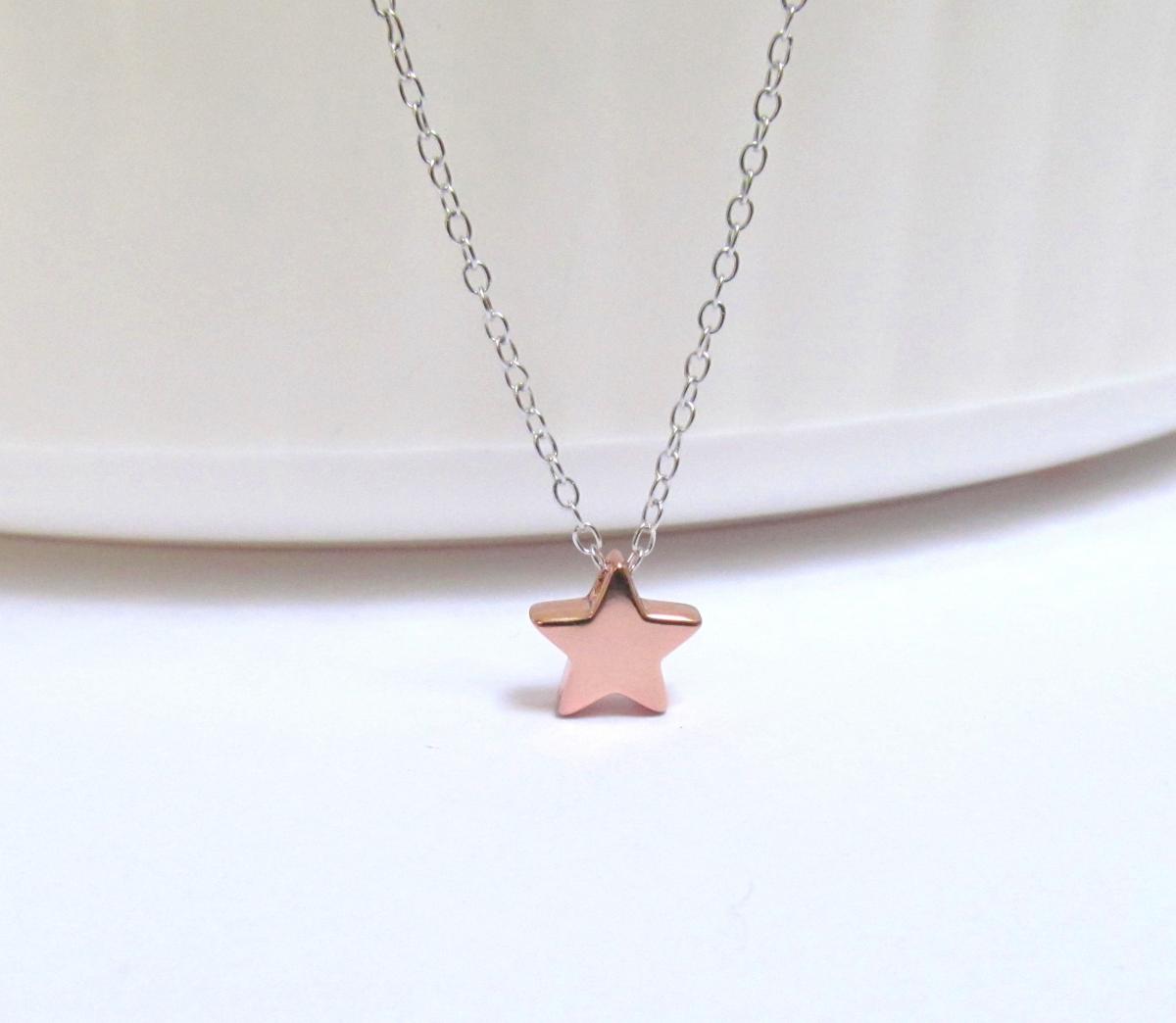 Adorable Rose Gold Star Necklace-rose Gold Over 925 Sterling Silver-18 Inches