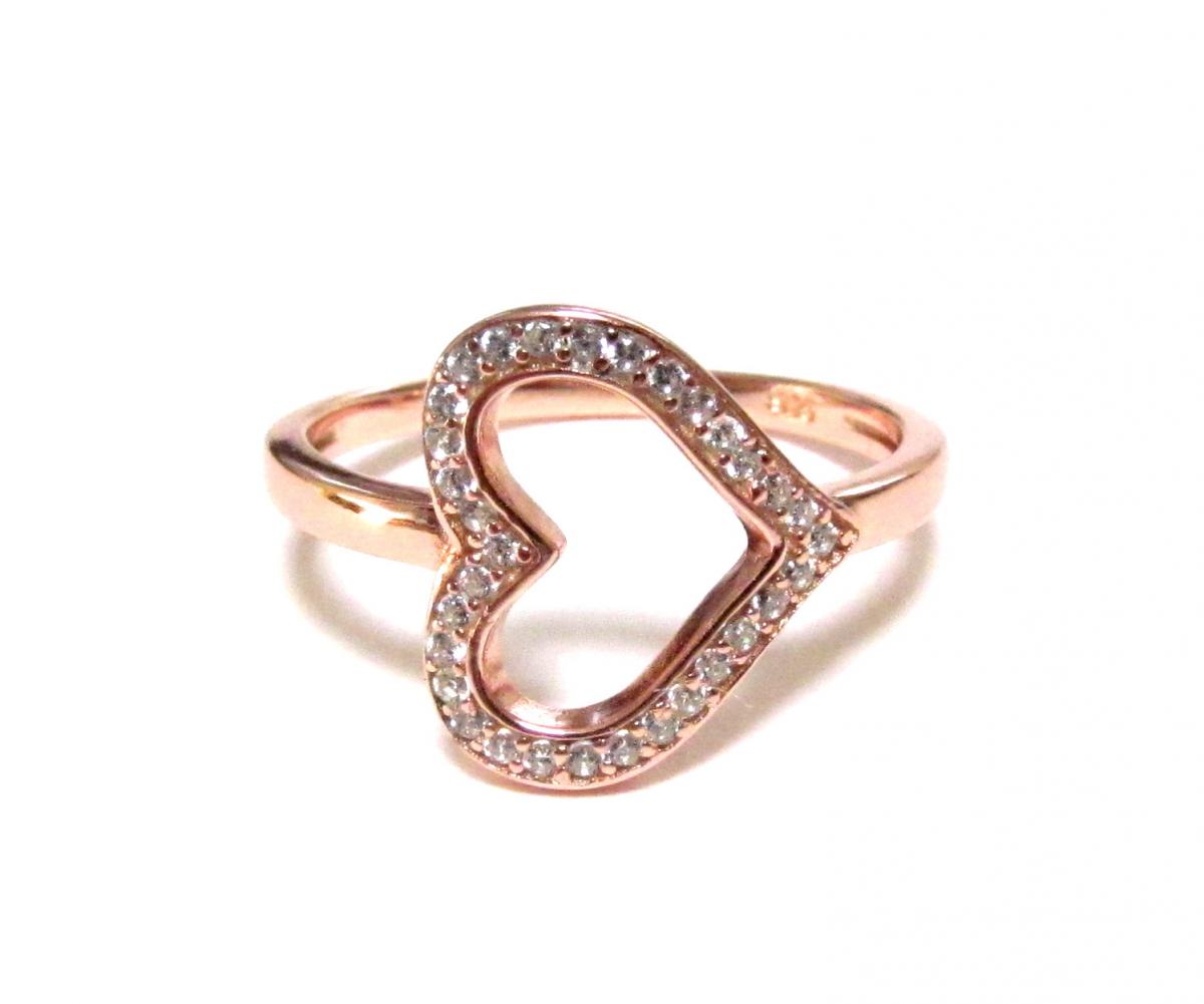 Sideways Heart RIng-Rose Gold Over 925 Sterling Silver Ring With CZ-Size 6 to 9