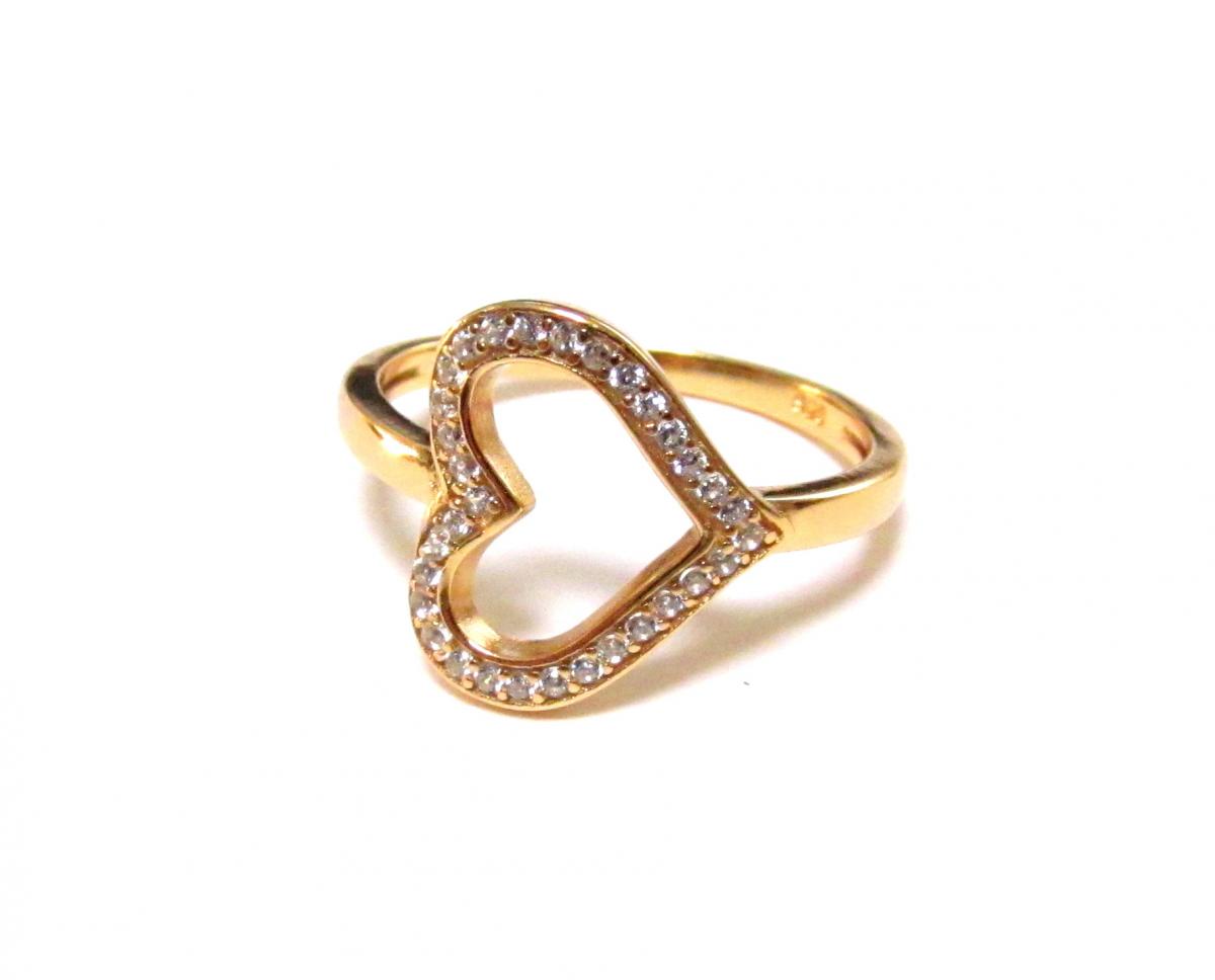Sideways Heart Ring-14 Kt Gold Over 925 Sterling Silver Ring With Cz-size 5 To 9