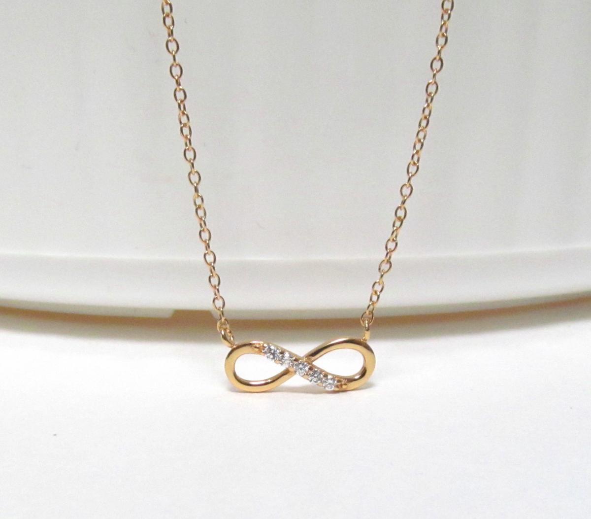 Infinity Necklace-petite 14 Kt Gold Over 925 Sterling Silver Necklace With Cz-18 Inch Cable Chain