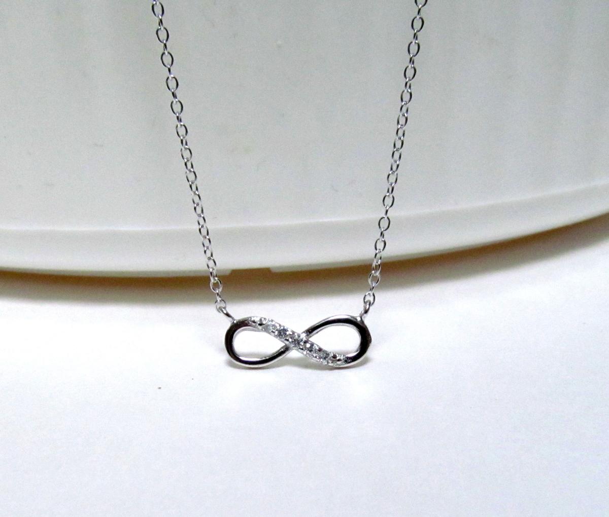 Infinity Necklace-petite Rhodium Over 925 Sterling Silver Necklace With Cz-18 Inch Cable Chain