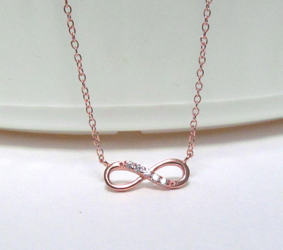 Infinity Necklace-petite Rose Gold Over 925 Sterling Silver Necklace With Cz-18 Inch Cable Chain