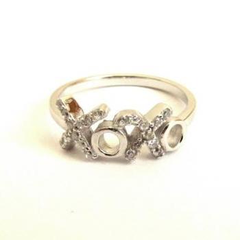 Hugs and Kisses Sterling Silver Ring with CZ - Sizes 5 -9
