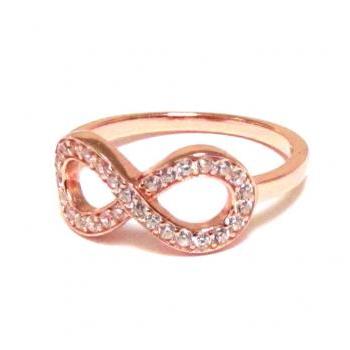 Infinity Ring-Rose Gold Over Sterling Silver Ring With Hand Set Cubic Zirconia